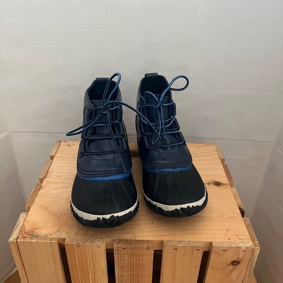 Sorel Size 6.5 Navy Blue Out N About Waterproof Leather Insulated Duck Rain Boot - Picture 3 of 13